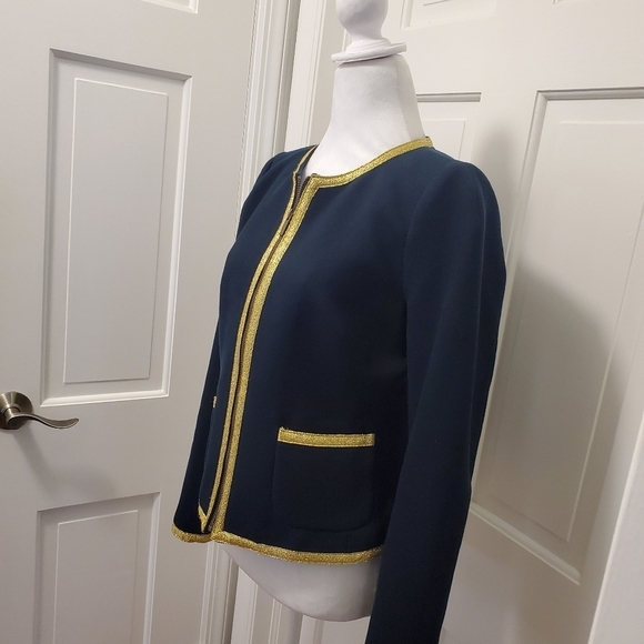 Banana Republic Navy With Gold Metallic Trim Blazer Zip Up Size 6, Business Cas. - Picture 2 of 15